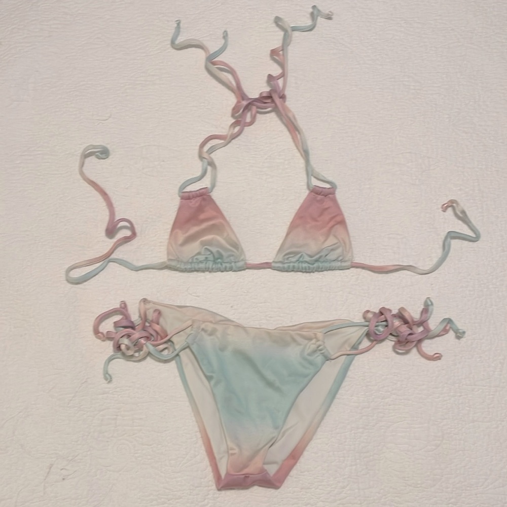 Vintage Cotton Candy colored bikini size L minimal coverage
